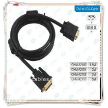 Oro de alta calidad plateado 1.5m negro dvi 24 + 5 a vga cable macho a cable macho con 2 Ferrit